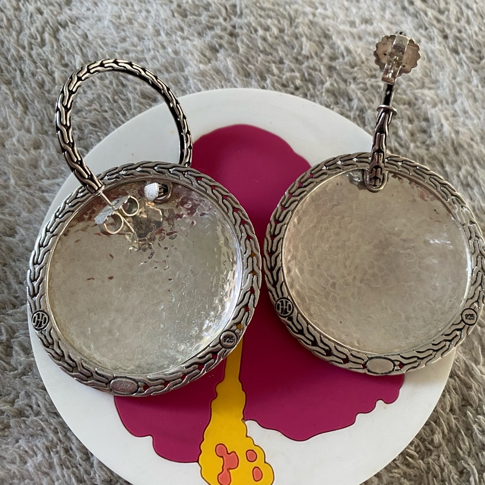 John Hardy Large Sterling Silver Palu Hammered Weave Earrings - Picture 2 of 3